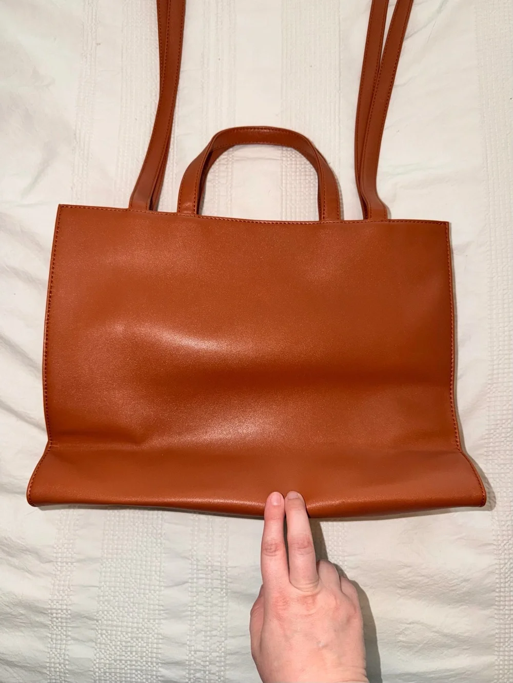 Telfar Leather Medium Cognac Brown Logo-Embossed Shopper Tote